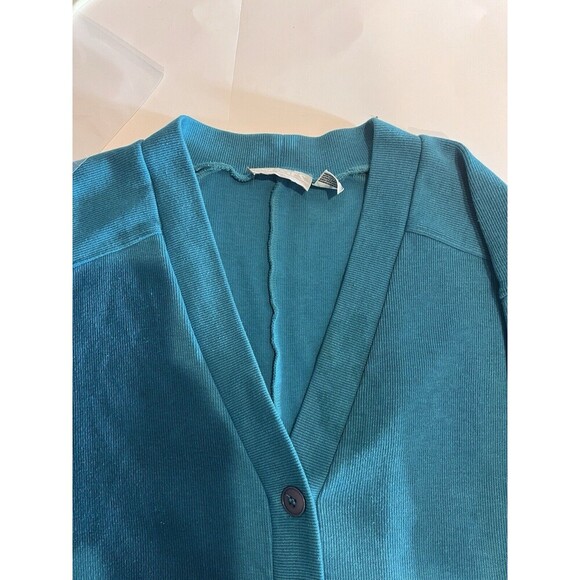 Vintage 80s/90s Boyfriend Cardigan Teal Womens Large Longline Retro Colorful - Picture 10 of 11